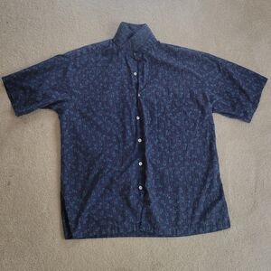 Tori Richard Men's Short-Sleeve Button-Down Shirt Dark Blue w Geometric Print M